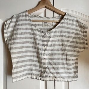 Striped Gray and White Button-Up Crop Top